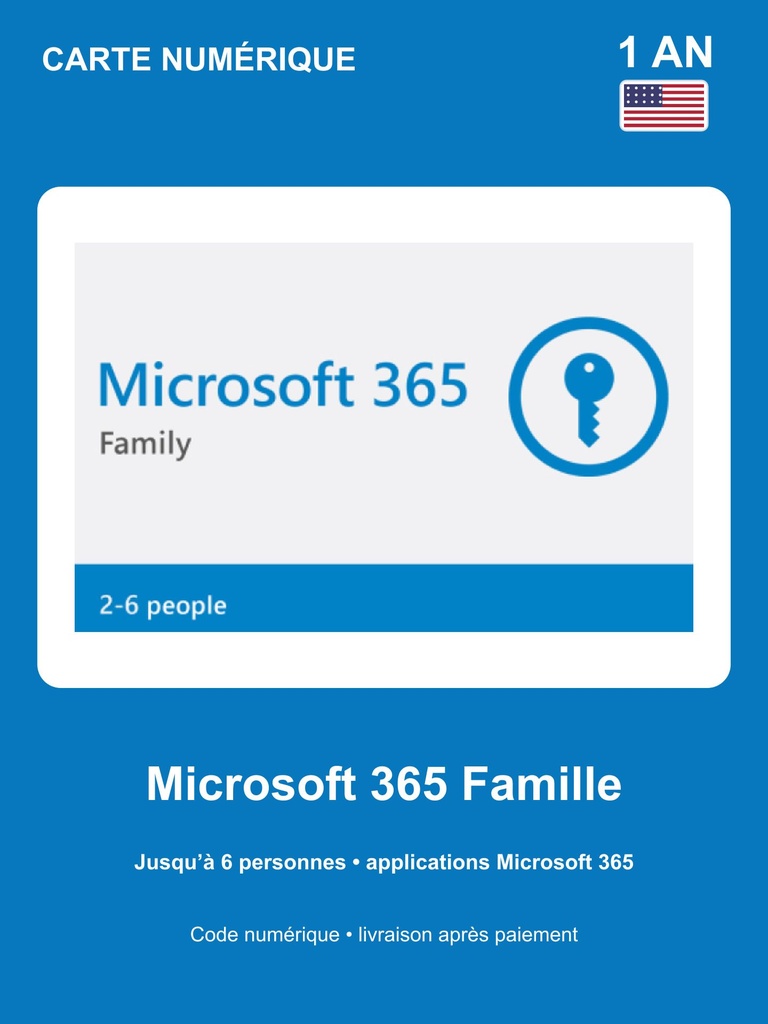 [EZPIN-US-M365-FAMILY] Microsoft 365 Famille 1 an